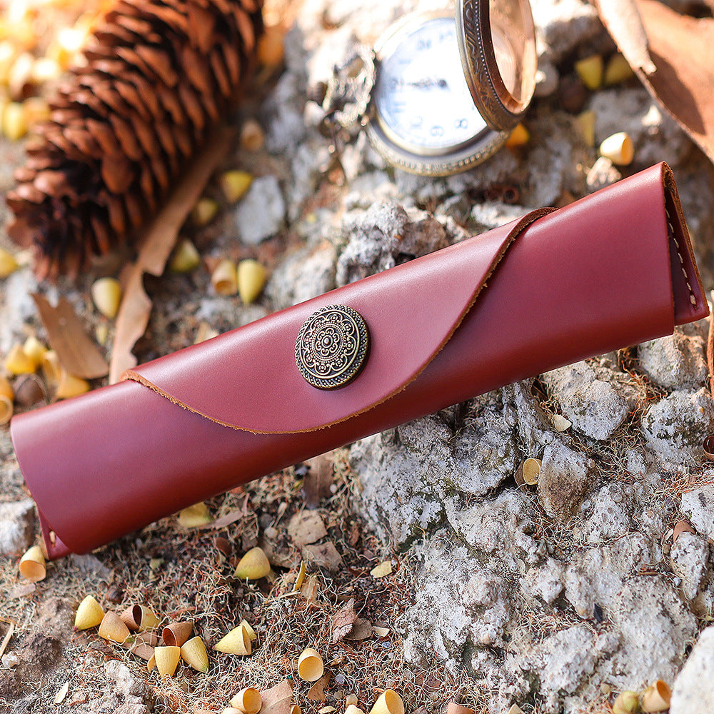 Wholesale Literary retro leather roller shutter fountain pen cowhide pencil case